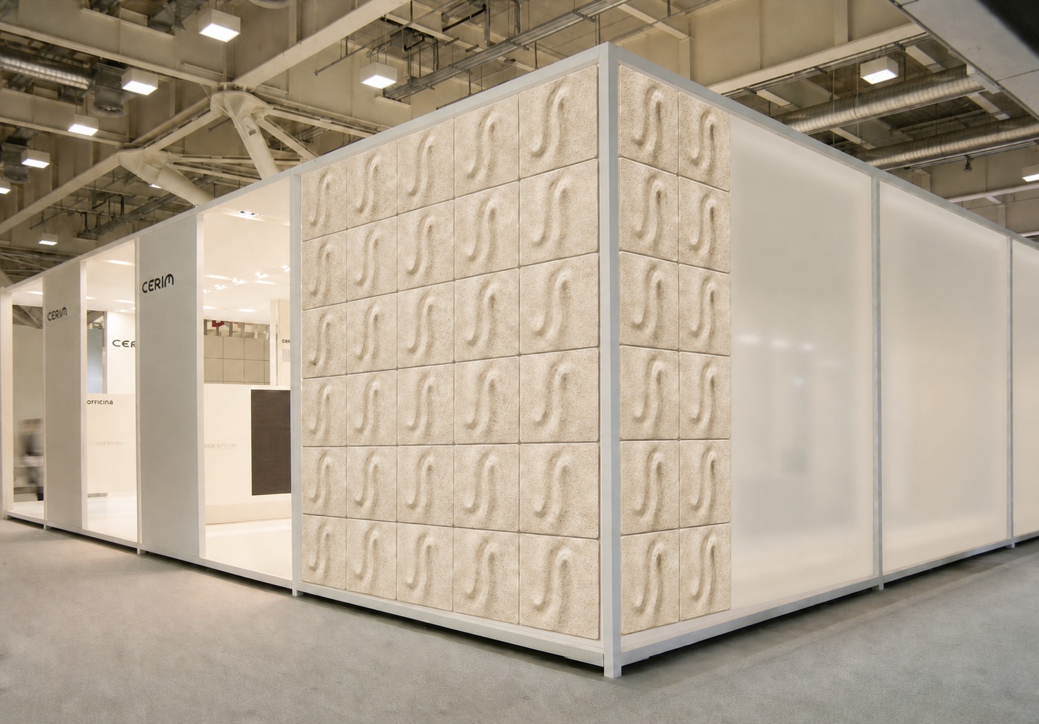 FOLD mycelium panels applied to an exhibition stand visualisation