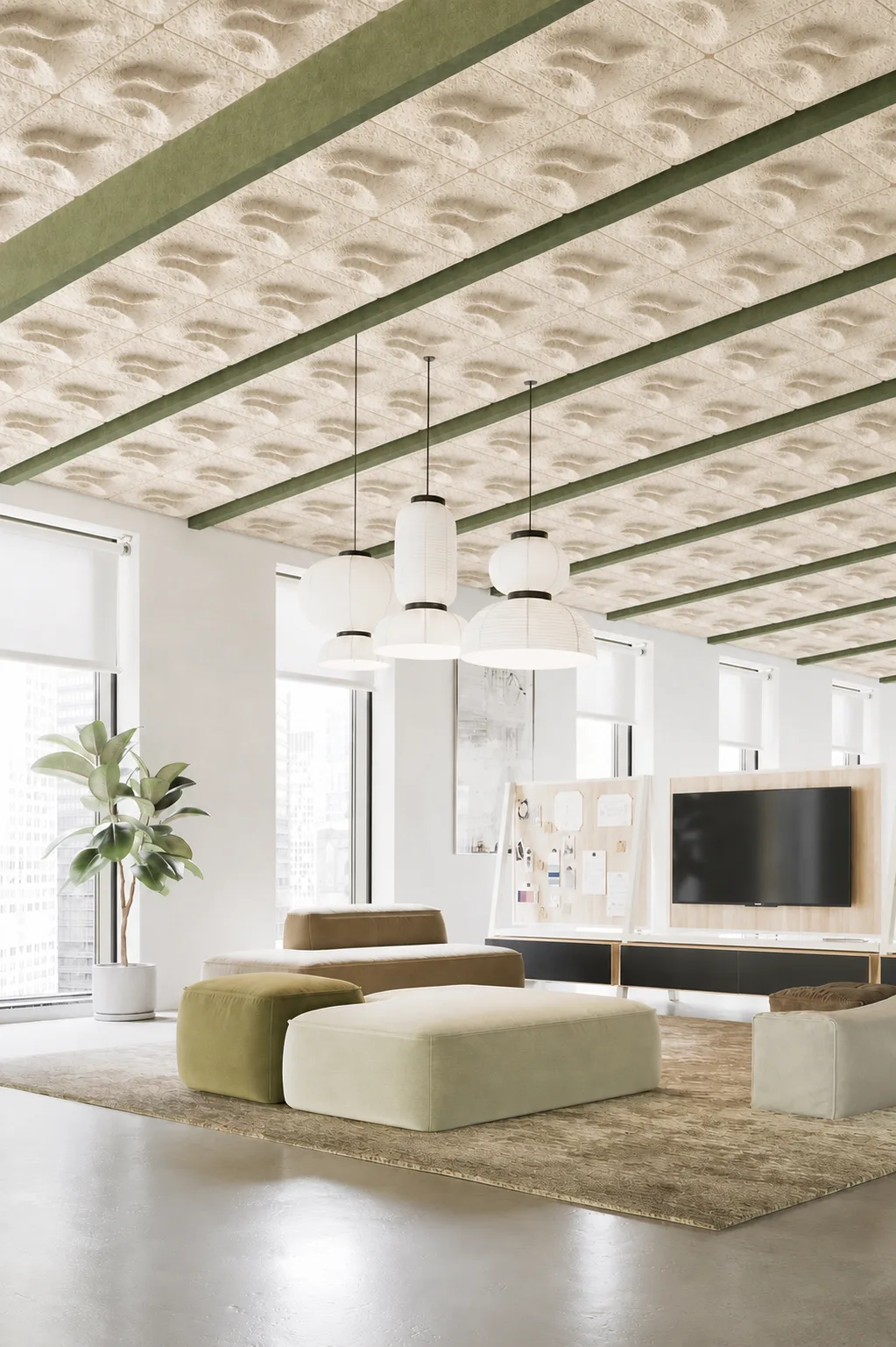 FOLD linear ceiling installation in an office concept