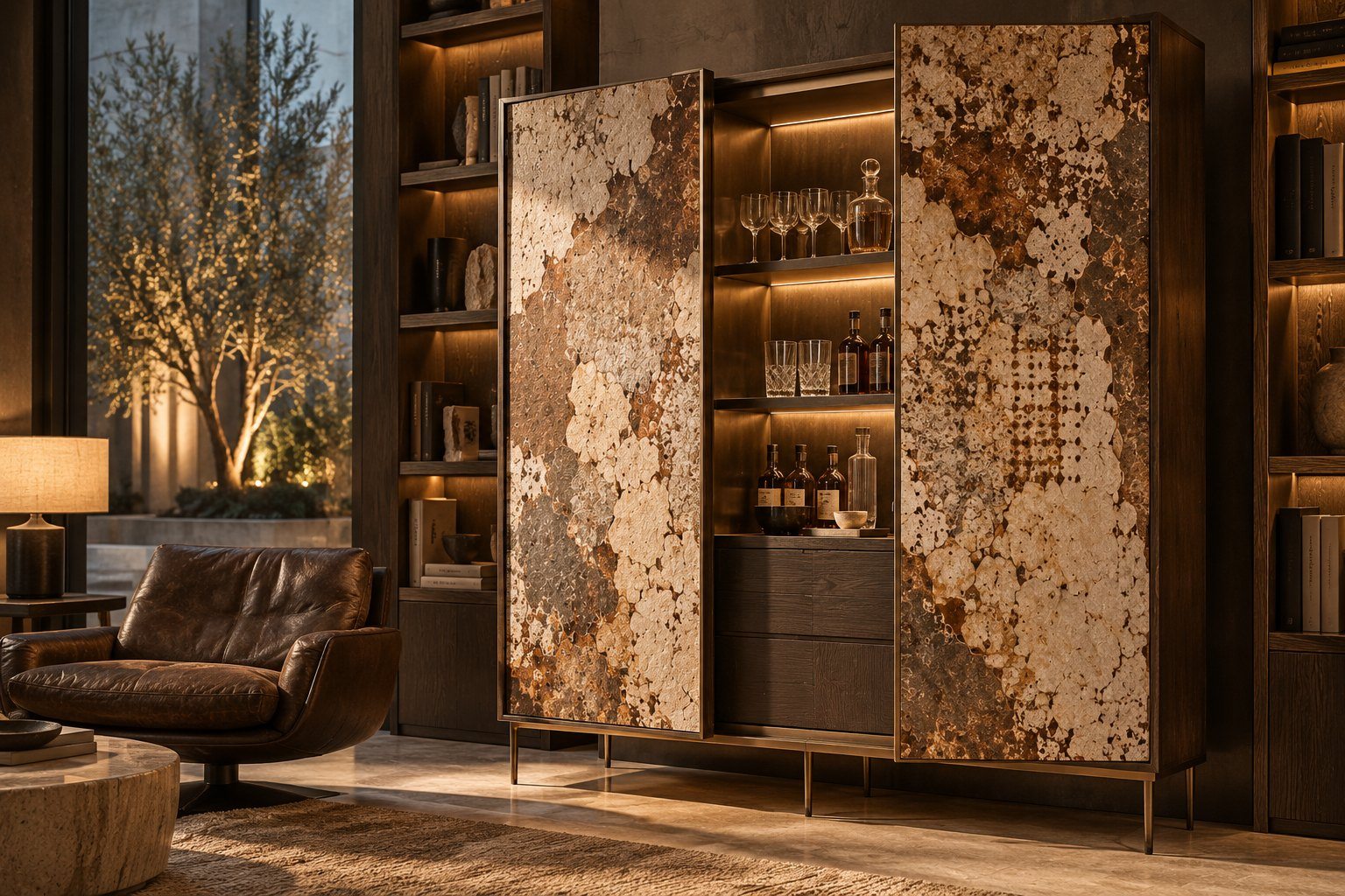 Cabinet with grown veneer plate doors, visualisation