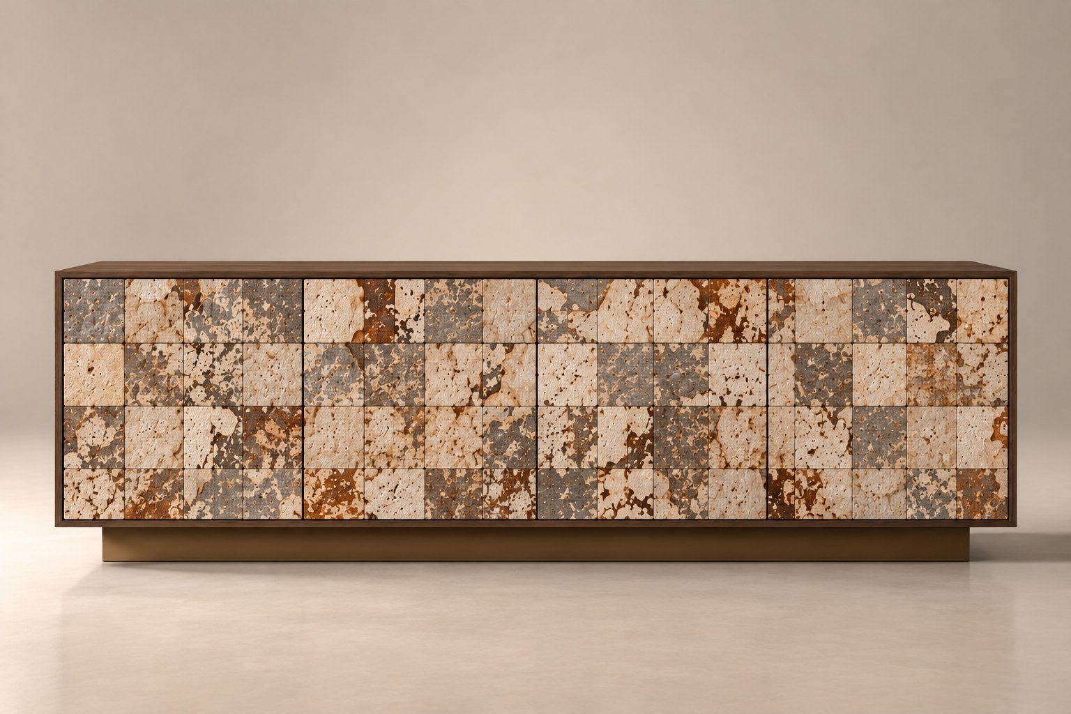 Walnut sideboard with a front of grown veneer tiles, visualisation