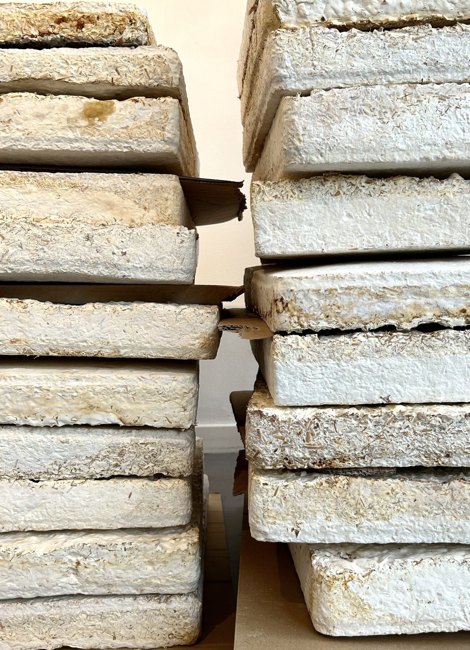 Stacked PALMYCO™ grown material panels from NUMU production runs